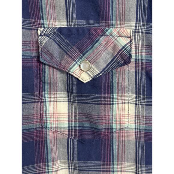 Wrangler Pearl Snap Western Shirt Blue Plaid Flannel Sz L Cowgirl Rodeo Boho - Picture 3 of 9